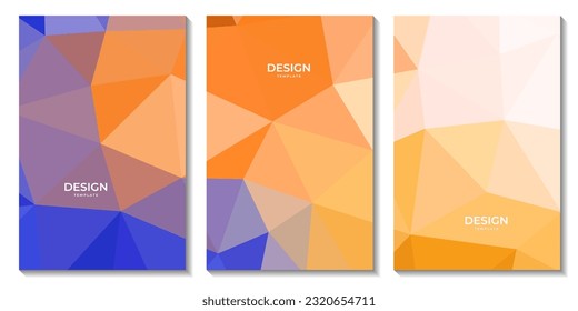 conjunto de volantes con fondo geométrico abstracto de color naranja azul con triángulos