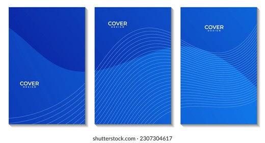set of flyers with abstract blue wave gradient background