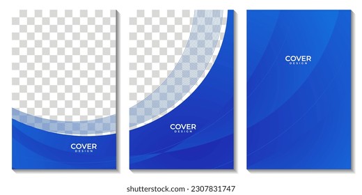 set of flyers with abstract blue wave background with white space