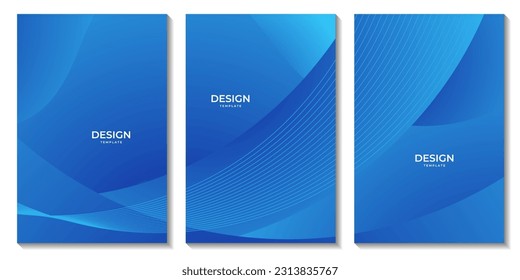set of flyers with abstract blue wave gradient background for business presentation