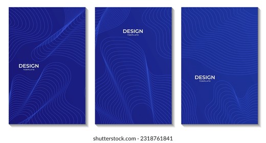 set of flyers abstract blue wavy background with lines