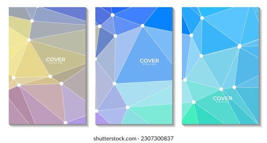 set of flyers with abstract colorful background with triangles and connected dots