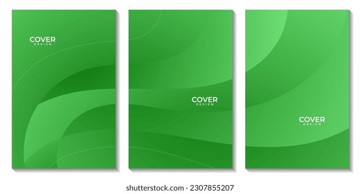 conjunto de folletos. fondo verde abstracto con ondas