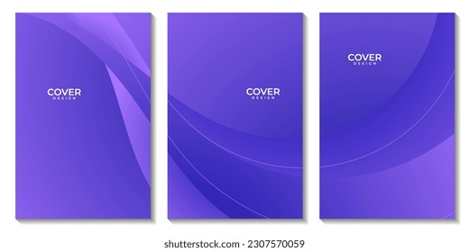 set of flyers with abstract purple wave colorful background
