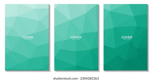 set of flyers with abstract triangles green background. vector illustration.