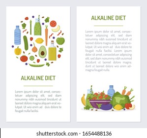 Set flyers for alkaline diet. Promotional products. Flat design. Vector illustration.