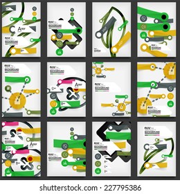 Conjunto de volantes, plantillas de diseño de folleto, con pegatinas y elementos de infografía, diseño de presentación en línea de Business Web