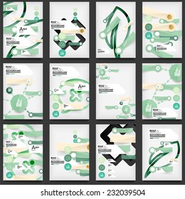 Conjunto de volantes, plantillas de diseño de folleto, con pegatinas y elementos de infografía, diseño de presentación en línea de Business Web