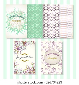 A set of flyers, brochures, templates design. ?ards with floral patterns and ornaments. Floral decorations, leaves. Spring or summer banners vector. Vintage design. Set of patterns
