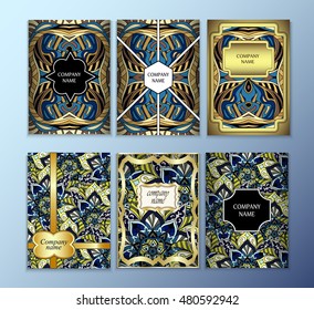 Set of flyers, brochures, templates design. Cards with mandala patterns and ornaments.
