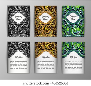Set of flyers, brochures, templates design. Cards with mandala patterns and ornaments.
