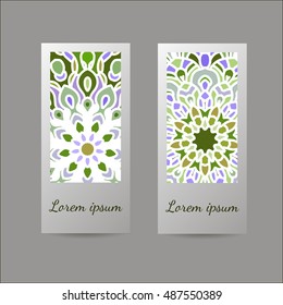 Set of flyers, brochures, templates design. Vintage cards with mandala patterns and ornaments. Islam, Arabic, Indian, ottoman motifs.