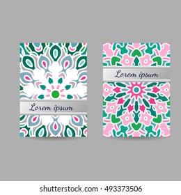 Set of flyers, brochures, templates design. Vintage cards with mandala patterns and ornaments. Islam, Arabic, Indian, ottoman motifs.