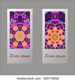 Set of flyers, brochures, templates design. Vintage cards with mandala patterns and ornaments. Islam, Arabic, Indian, ottoman motifs.