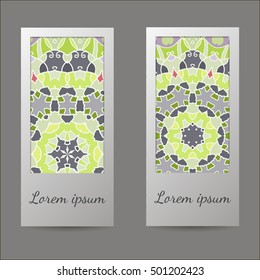 Set of flyers, brochures, templates design. Vintage cards with mandala patterns and ornaments. Islam, Arabic, Indian, ottoman motifs.
