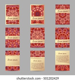 Set of flyers, brochures, templates design. Vintage cards with mandala patterns and ornaments. Islam, Arabic, Indian, ottoman motifs.