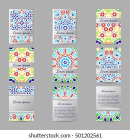 Set of flyers, brochures, templates design. Vintage cards with mandala patterns and ornaments. Islam, Arabic, Indian, ottoman motifs.