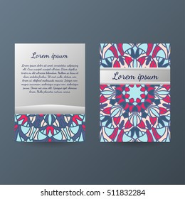 Set of flyers, brochures, templates design. Vintage cards with mandala patterns and ornaments. Islam, Arabic, Indian, ottoman motifs.