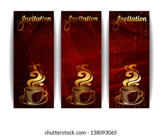 set of flyers with a cup of coffee