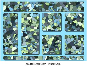 Set of flyers of different shapes, containing the elements of the abstract colorful mosaic pattern