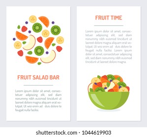 Set flyers for fruit salad bar. Promotional products. Flat design. Vector illustration.