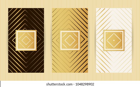 Set of flyers in golden colors. Vector backgrounds for restaurant menu, business card, brochure, book cover, banner, etc.