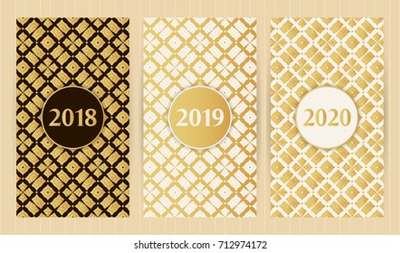 Set of flyers in golden colors. Vector backgrounds for restaurant menu, business card, brochure, book cover, banner, etc. 
