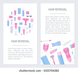 Set flyers for hair removal salon. Promotional products. Flat design. Vector illustration.