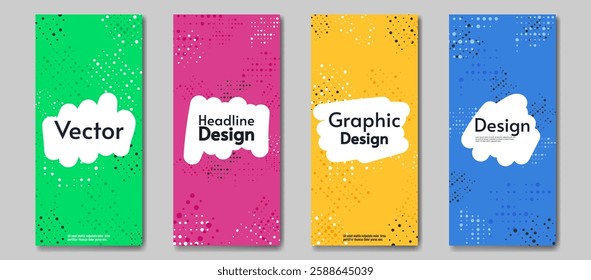 Set of flyers, halftone background. Abstract design. Vector illustration. Design for card, banner, cover.