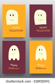 Set of flyers for Halloween with ghost and mummy. Vector illustration