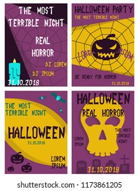 Set of flyers for halloween vector illustration. Templates of posters . Halloween party greeting cards.