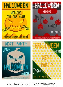 Set of flyers for halloween vector illustration. Templates of posters . Halloween party greeting cards.