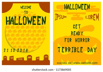 Set of flyers for halloween vector illustration. Templates of posters . Halloween party greeting cards.
