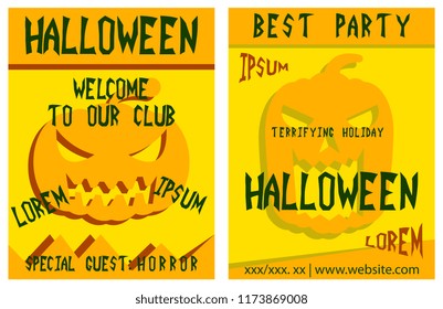 Set of flyers for halloween vector illustration. Templates of posters . Halloween party greeting cards.
