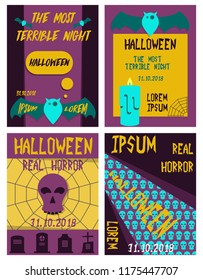 Set of flyers for halloween vector illustration. Templates of posters . Halloween party greeting cards.