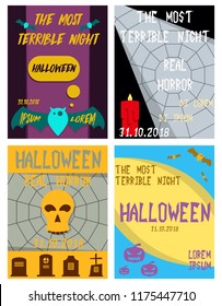 Set of flyers for halloween vector illustration. Templates of posters . Halloween party greeting cards.