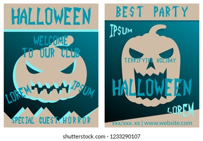 Set of flyers for halloween vector illustration. Templates of posters . Halloween party greeting cards.