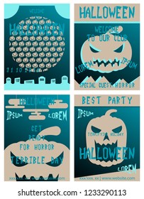 Set of flyers for halloween vector illustration. Templates of posters . Halloween party greeting cards.