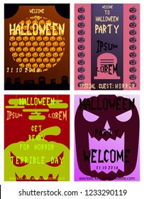 Set of flyers for halloween vector illustration. Templates of posters . Halloween party greeting cards.