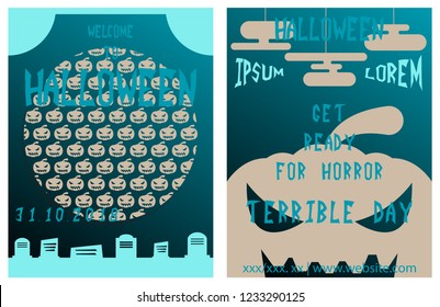 Set of flyers for halloween vector illustration. Templates of posters . Halloween party greeting cards.