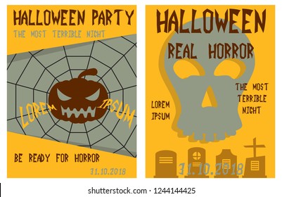 Set of flyers for halloween vector illustration. Templates of posters . Halloween party greeting cards.