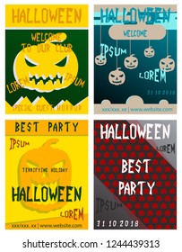 Set of flyers for halloween vector illustration. Templates of posters . Halloween party greeting cards.