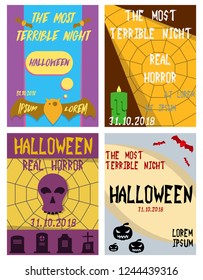 Set of flyers for halloween vector illustration. Templates of posters . Halloween party greeting cards.