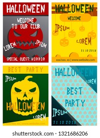 Set of flyers for halloween vector illustration. Templates of posters . Halloween party greeting cards.