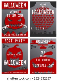 Set of flyers for halloween vector illustration. Templates of posters . Halloween party greeting cards.