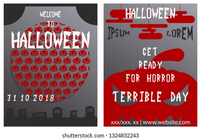 Set of flyers for halloween vector illustration. Templates of posters . Halloween party greeting cards.