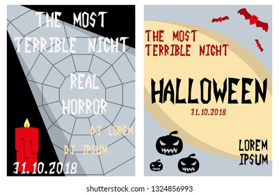 Set of flyers for halloween vector illustration. Templates of posters . Halloween party greeting cards.