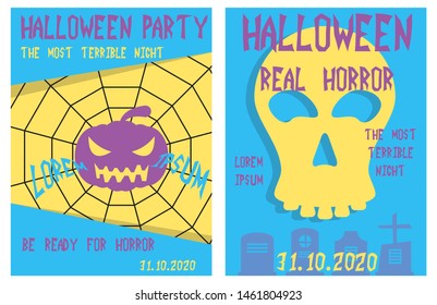 Set of flyers for halloween vector illustration. Templates of posters . Halloween party greeting cards.