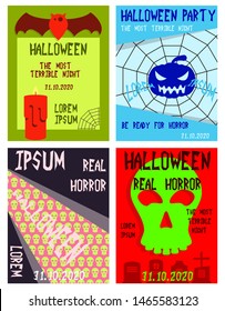 Set of flyers for halloween vector illustration. Templates of posters . Halloween party greeting cards.
