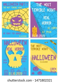 Set of flyers for halloween vector illustration. Templates of posters . Halloween party greeting cards.